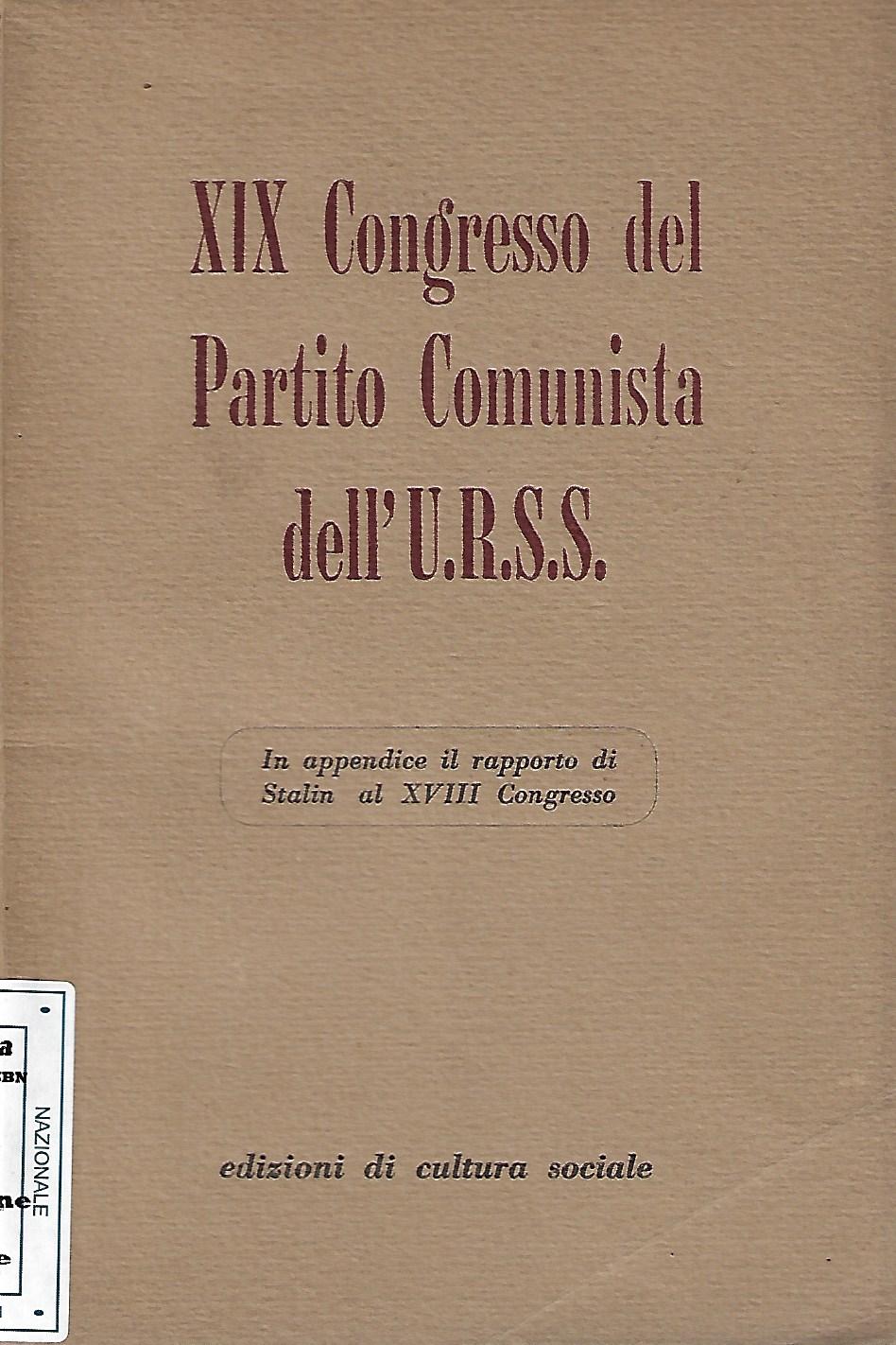 XIX Congresso del Partito Comunista dell’U.R.S.S.