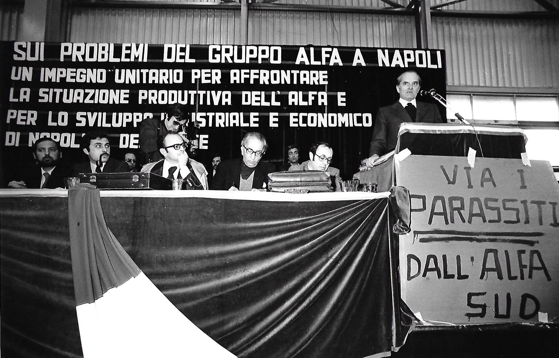 3 Aprile 1977 Napoli - Giovanni Cortesi interviene al convegno Sui problemi del gruppo Alfa a Napoli un impegno unitario per affrontare la situazione produttiva dell?Alfa e per lo sviluppo industriale e economico di Napoli